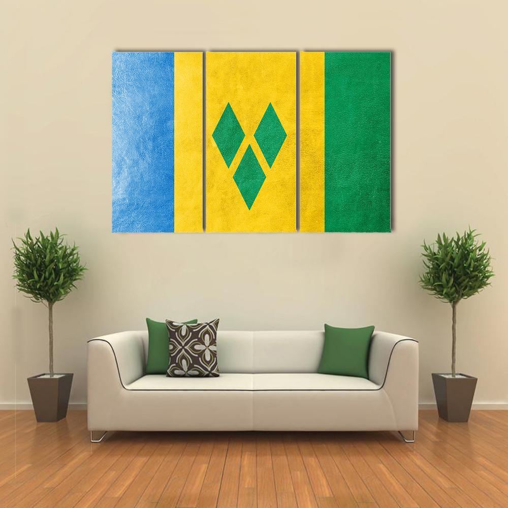 Saint Vincent And The Grenadines Flag Canvas Wall Art-3 Horizontal-Gallery Wrap-37" x 24"-Tiaracle