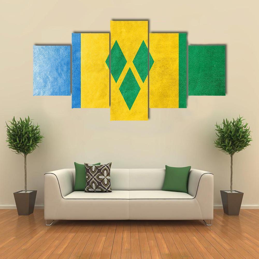 Saint Vincent And The Grenadines Flag Canvas Wall Art-5 Star-Gallery Wrap-62" x 32"-Tiaracle