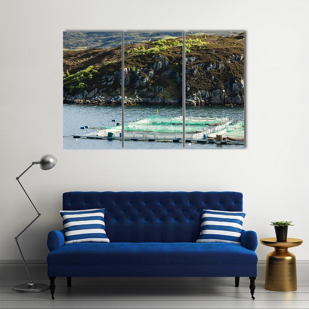 Salmon Farm Loch A Chairn Bhain Canvas Wall Art-3 Horizontal-Gallery Wrap-37" x 24"-Tiaracle