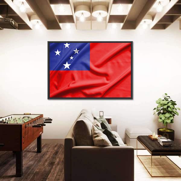 Samoa Flag On Silk Texture Canvas Wall Art-3 Horizontal-Gallery Wrap-25" x 16"-Tiaracle