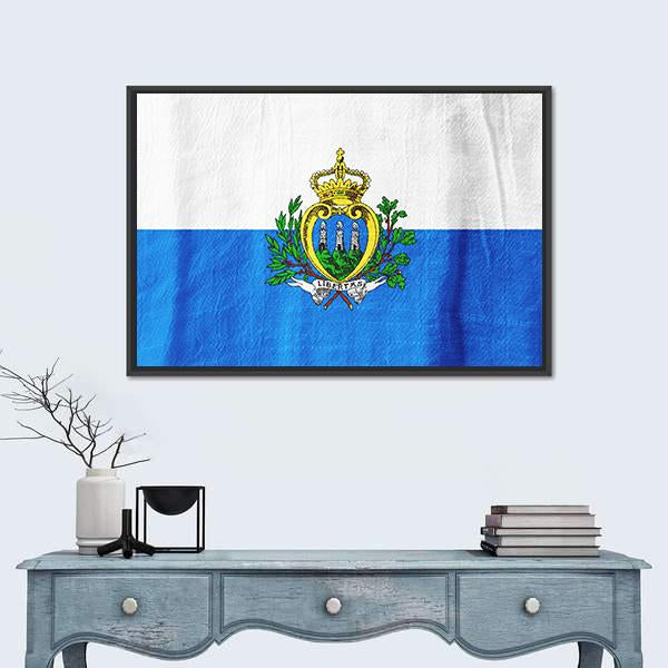 San Marino Flag Canvas Wall Art-1 Piece-Floating Frame-24" x 16"-Tiaracle