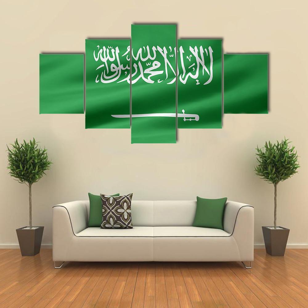 Saudi Arabia Flag Canvas Wall Art-5 Star-Gallery Wrap-62" x 32"-Tiaracle