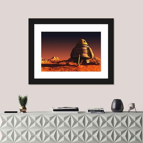 Scene Of The Astronaut On Mars Canvas Wall Art-1 Piece-Framed Print-20" x 16"-Tiaracle