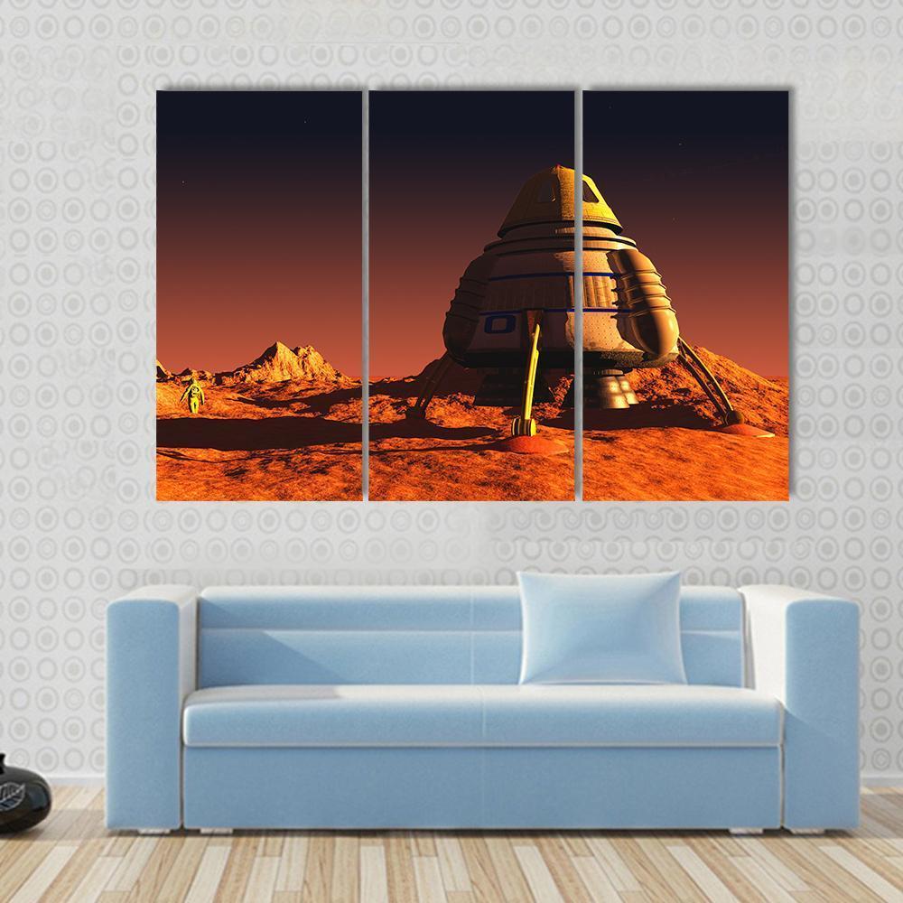 Scene Of The Astronaut On Mars Canvas Wall Art-3 Horizontal-Gallery Wrap-37" x 24"-Tiaracle