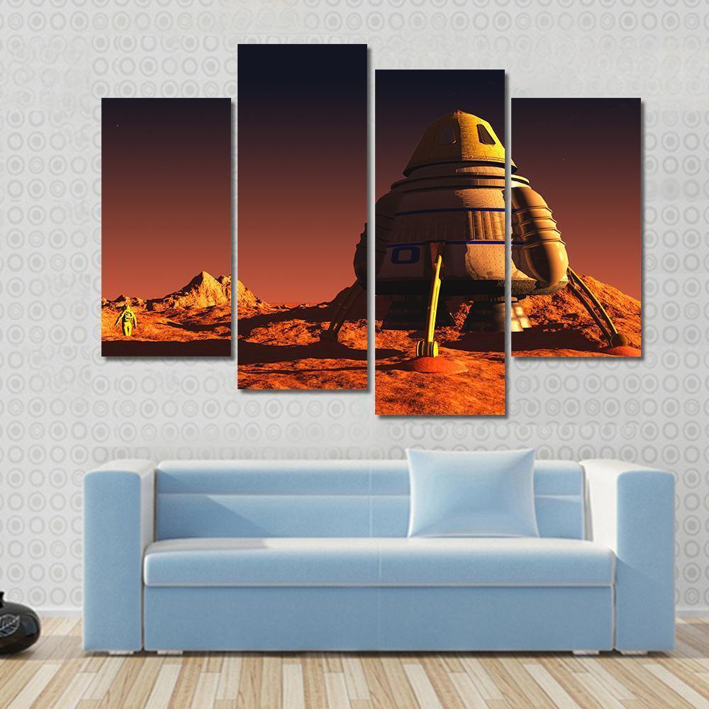 Scene Of The Astronaut On Mars Canvas Wall Art-4 Pop-Gallery Wrap-50" x 32"-Tiaracle