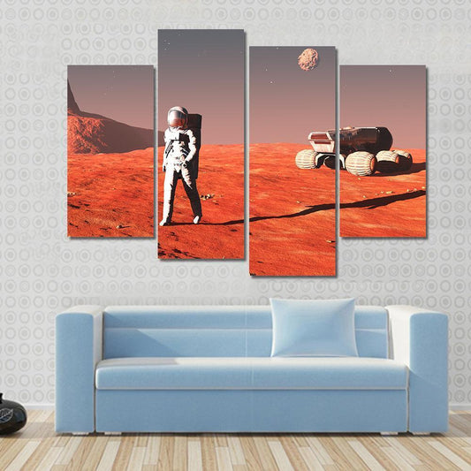 Scene Of The Astronaut On Mars Canvas Wall Art-4 Pop-Gallery Wrap-50" x 32"-Tiaracle