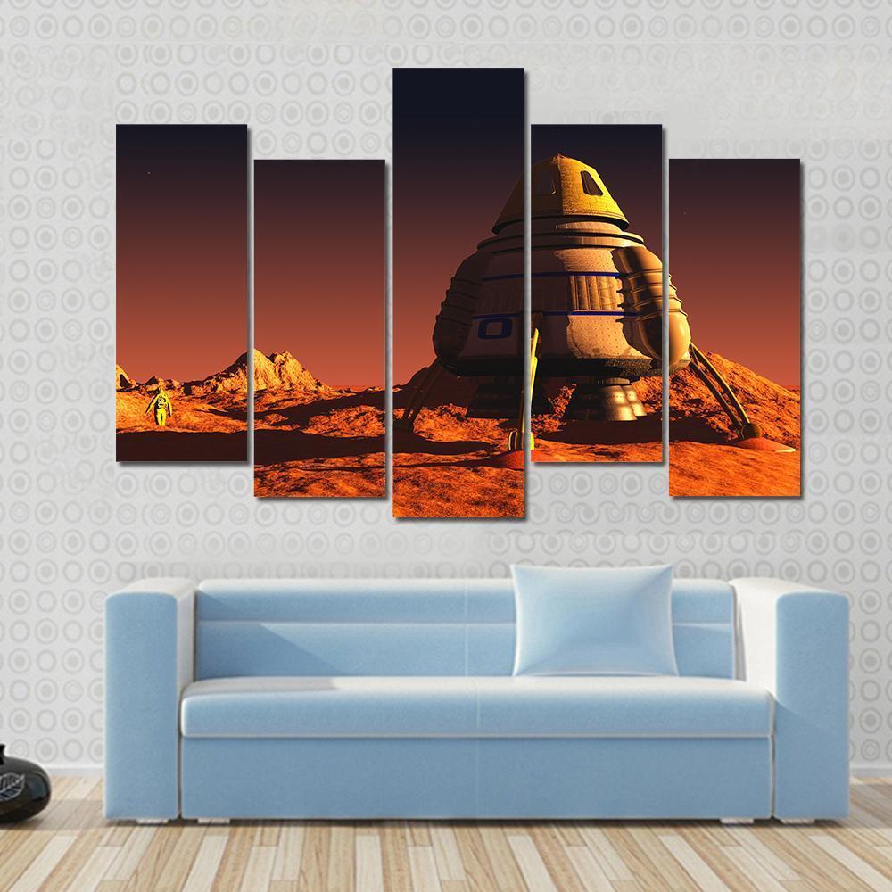 Scene Of The Astronaut On Mars Canvas Wall Art-5 Pop-Gallery Wrap-47" x 32"-Tiaracle