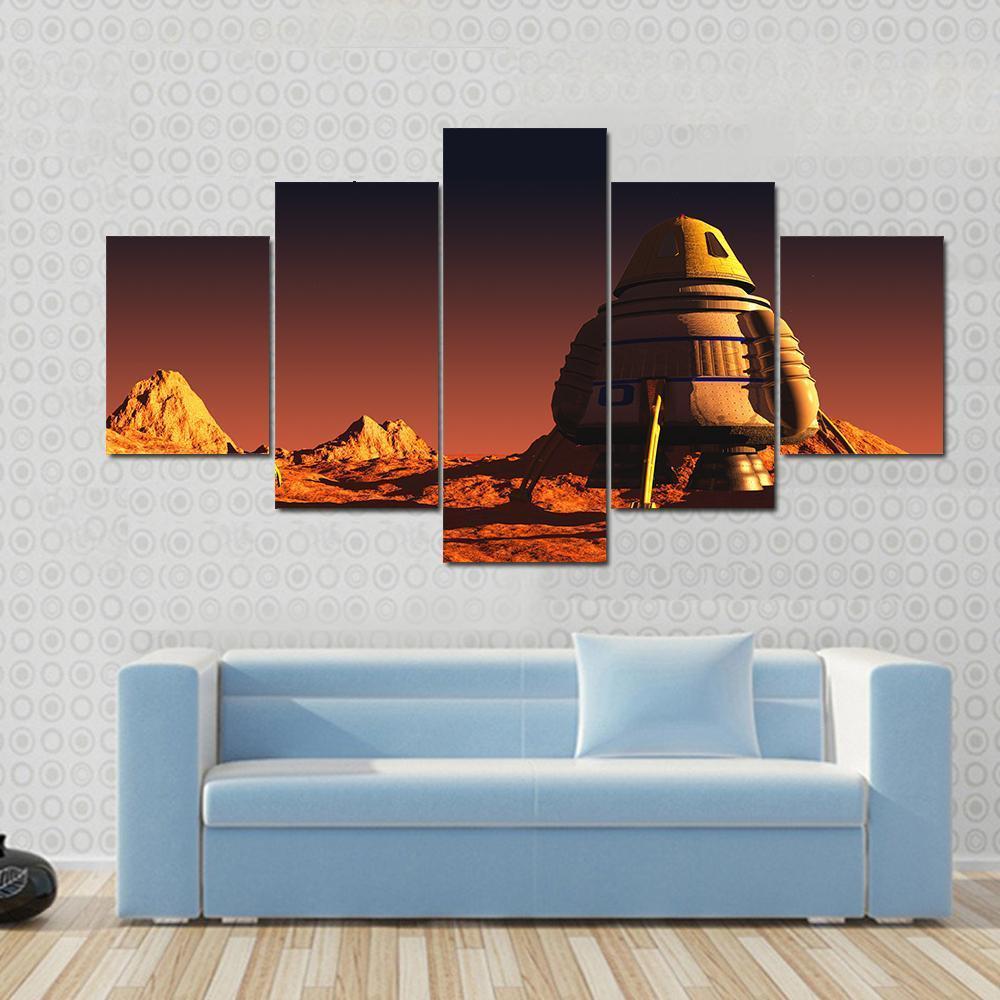 Scene Of The Astronaut On Mars Canvas Wall Art-5 Star-Gallery Wrap-62" x 32"-Tiaracle