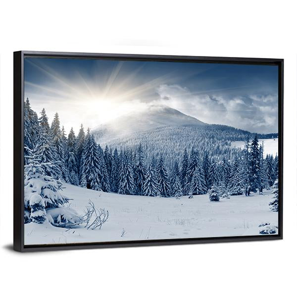 Scenic Winter Landscape With Snow Covered Trees Canvas Wall Art-3 Horizontal-Gallery Wrap-25" x 16"-Tiaracle