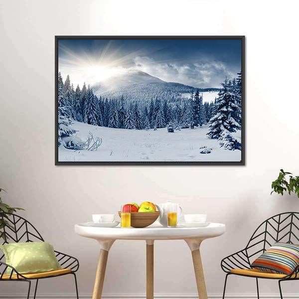 Scenic Winter Landscape With Snow Covered Trees Canvas Wall Art-3 Horizontal-Gallery Wrap-25" x 16"-Tiaracle