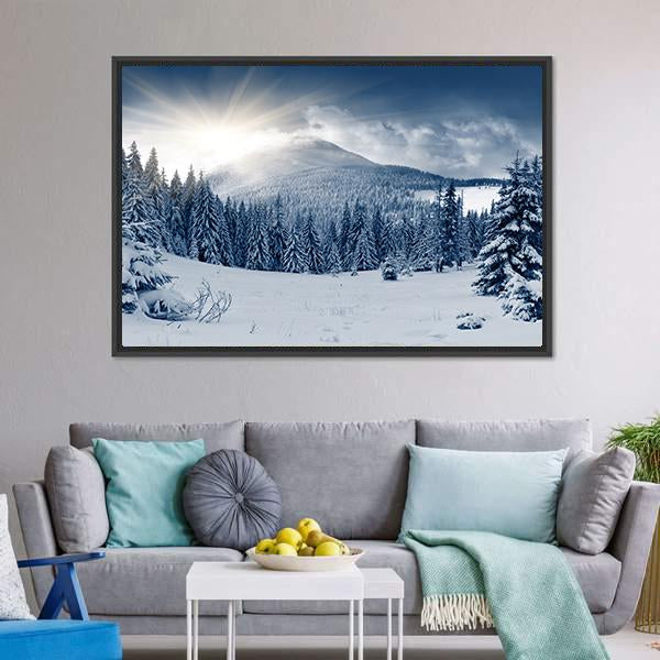 Scenic Winter Landscape With Snow Covered Trees Canvas Wall Art-3 Horizontal-Gallery Wrap-25" x 16"-Tiaracle