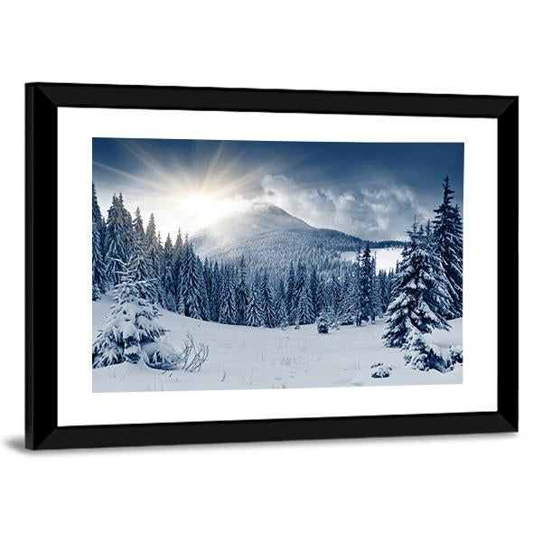 Scenic Winter Landscape With Snow Covered Trees Canvas Wall Art-3 Horizontal-Gallery Wrap-25" x 16"-Tiaracle