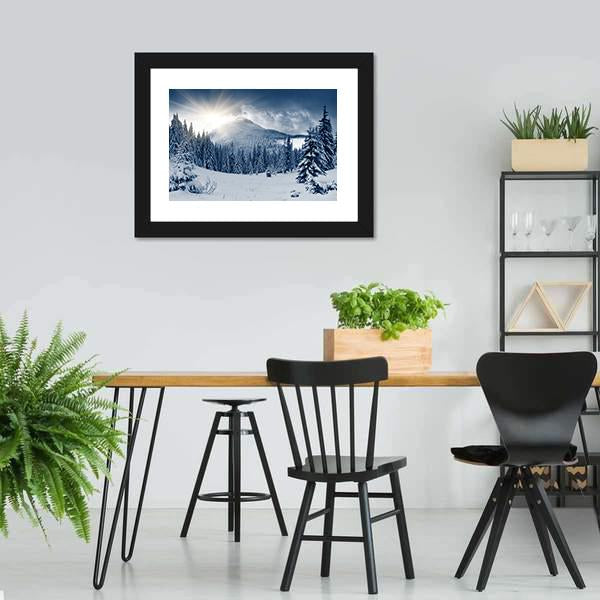 Scenic Winter Landscape With Snow Covered Trees Canvas Wall Art-3 Horizontal-Gallery Wrap-25" x 16"-Tiaracle