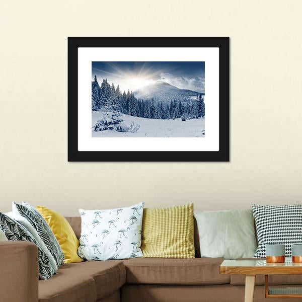 Scenic Winter Landscape With Snow Covered Trees Canvas Wall Art-3 Horizontal-Gallery Wrap-25" x 16"-Tiaracle