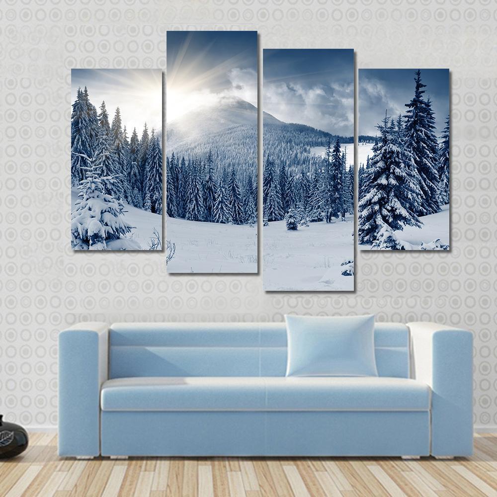 Scenic Winter Landscape With Snow Covered Trees Canvas Wall Art-4 Pop-Gallery Wrap-50" x 32"-Tiaracle