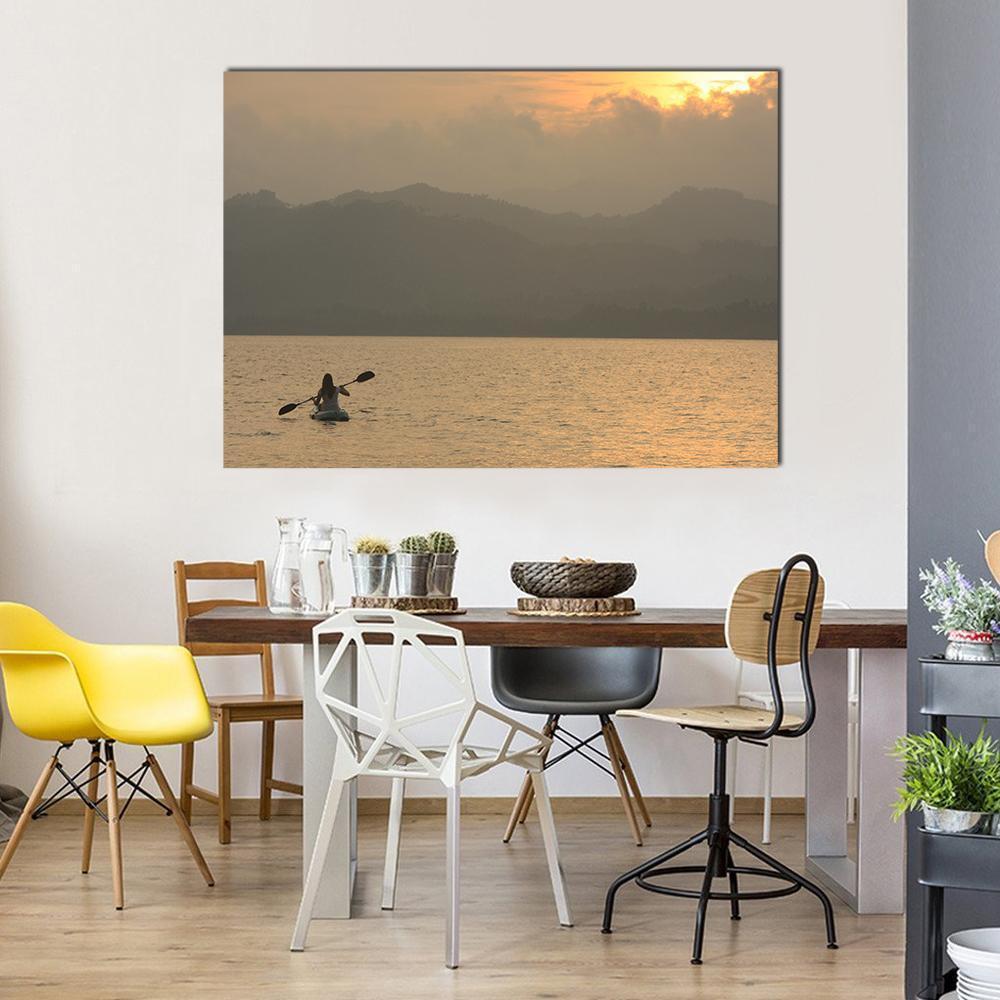 Sea Kayaking At Sunrise Canvas Wall Art-1 Piece-Gallery Wrap-48" x 32"-Tiaracle