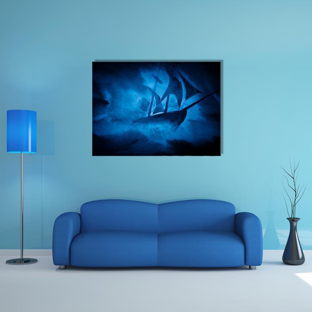 Sea Storm And The Ship Canvas Wall Art-1 Piece-Gallery Wrap-48" x 32"-Tiaracle