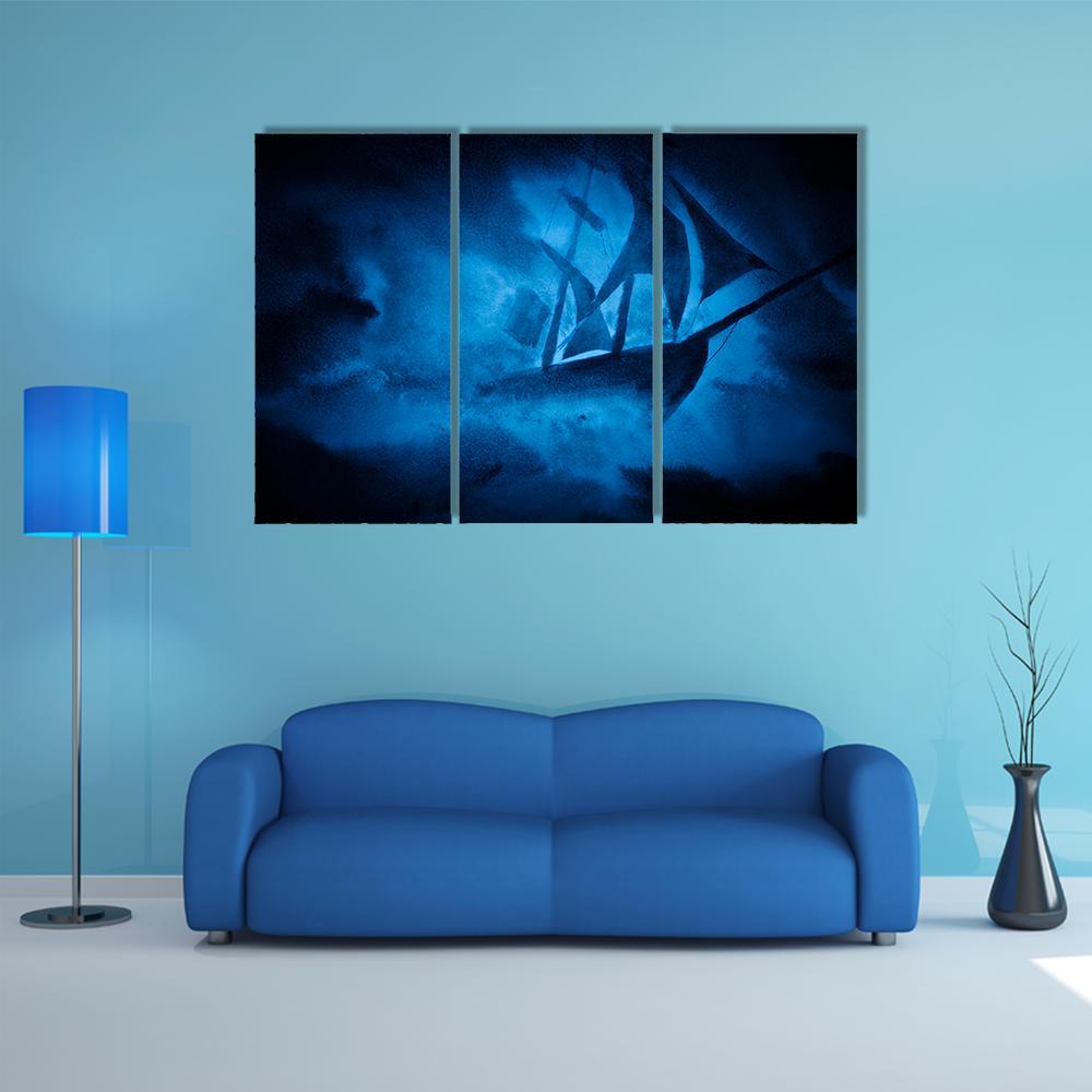 Sea Storm And The Ship Canvas Wall Art-3 Horizontal-Gallery Wrap-37" x 24"-Tiaracle