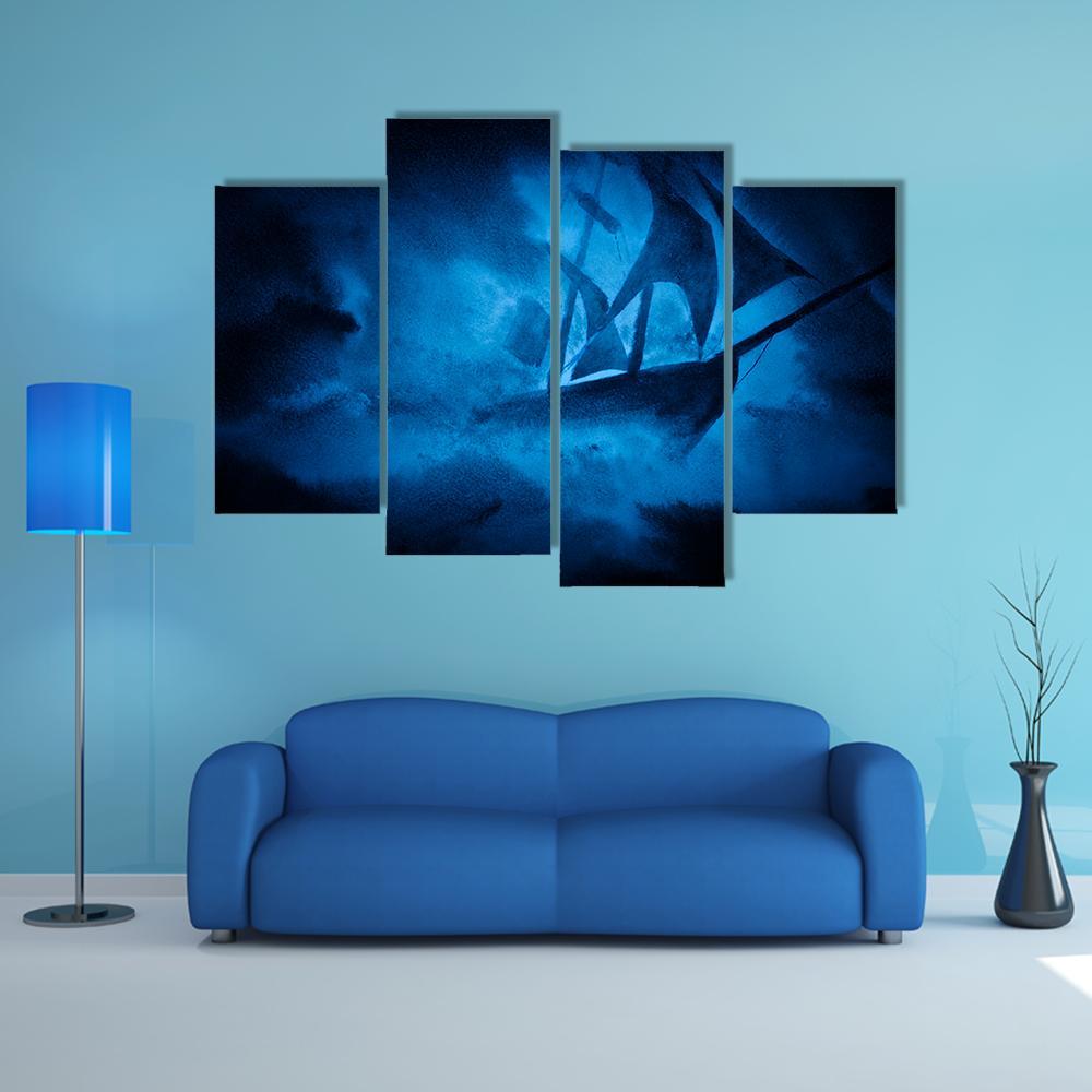 Sea Storm And The Ship Canvas Wall Art-4 Pop-Gallery Wrap-50" x 32"-Tiaracle