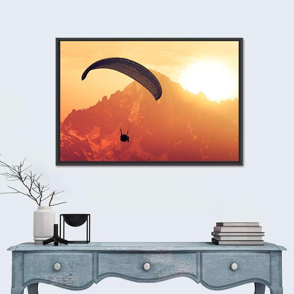 Sepia Paraglide Silhouette Over Alps Peaks Canvas Wall Art-1 Piece-Floating Frame-24" x 16"-Tiaracle