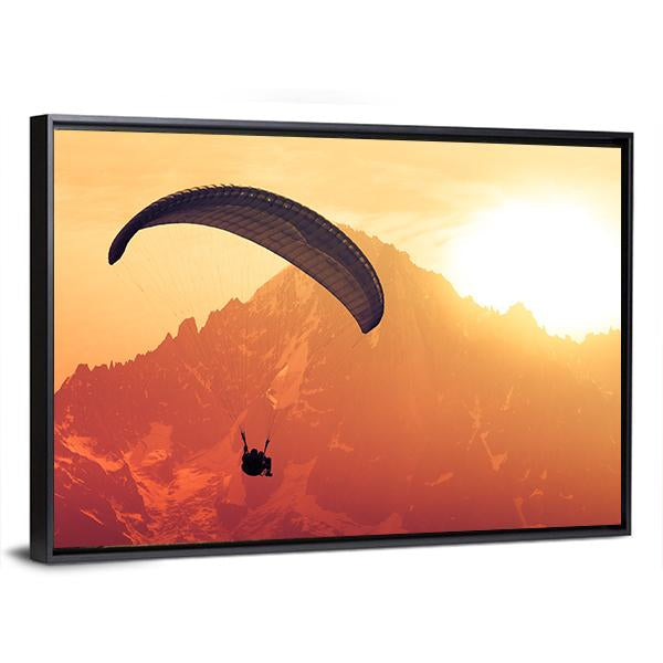 Sepia Paraglide Silhouette Over Alps Peaks Canvas Wall Art-3 Horizontal-Gallery Wrap-25" x 16"-Tiaracle