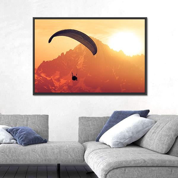 Sepia Paraglide Silhouette Over Alps Peaks Canvas Wall Art-3 Horizontal-Gallery Wrap-25" x 16"-Tiaracle