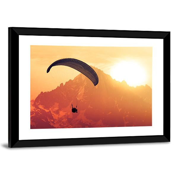 Sepia Paraglide Silhouette Over Alps Peaks Canvas Wall Art-3 Horizontal-Gallery Wrap-25" x 16"-Tiaracle