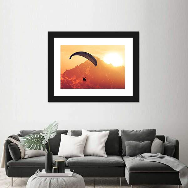 Sepia Paraglide Silhouette Over Alps Peaks Canvas Wall Art-3 Horizontal-Gallery Wrap-25" x 16"-Tiaracle