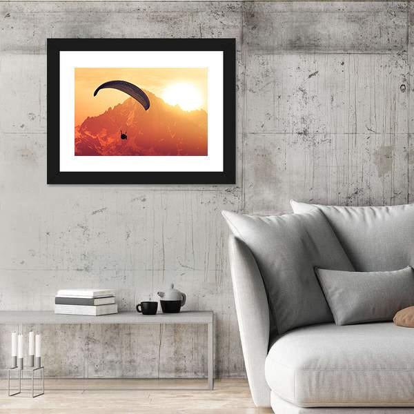 Sepia Paraglide Silhouette Over Alps Peaks Canvas Wall Art-3 Horizontal-Gallery Wrap-25" x 16"-Tiaracle