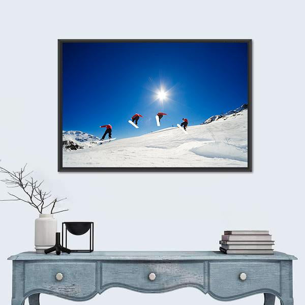 Sequence Shot Of Snowboarder Going Over Jump Canvas Wall Art-1 Piece-Floating Frame-24" x 16"-Tiaracle