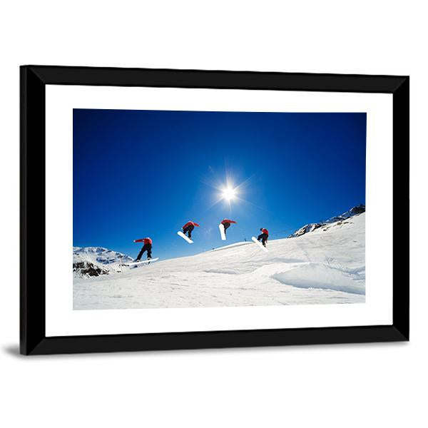 Sequence Shot Of Snowboarder Going Over Jump Canvas Wall Art-3 Horizontal-Gallery Wrap-25" x 16"-Tiaracle