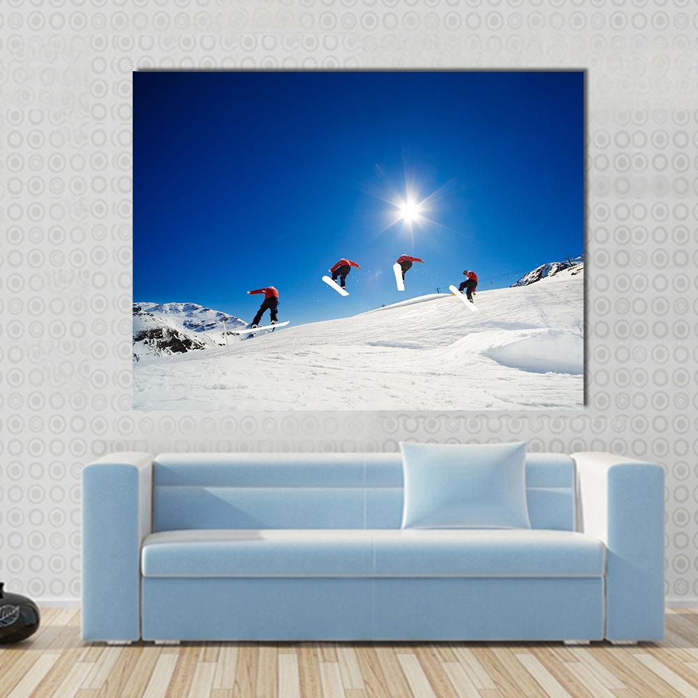 Sequence Shot Of Snowboarder Going Over Jump Canvas Wall Art-1 Piece-Gallery Wrap-48" x 32"-Tiaracle