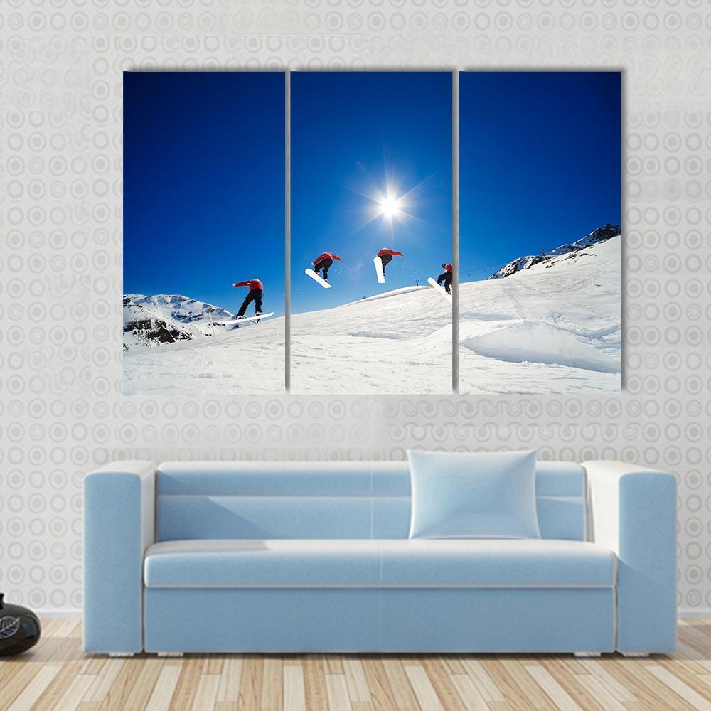 Sequence Shot Of Snowboarder Going Over Jump Canvas Wall Art-3 Horizontal-Gallery Wrap-37" x 24"-Tiaracle