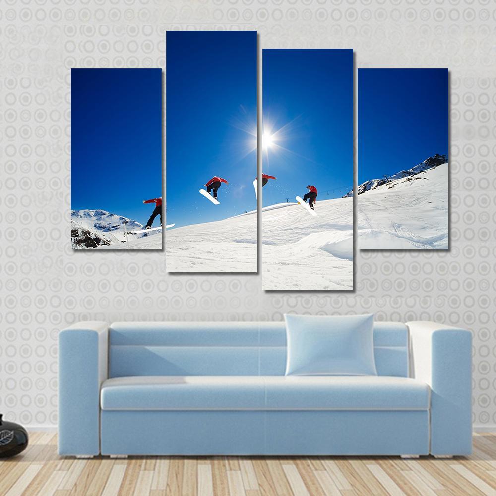 Sequence Shot Of Snowboarder Going Over Jump Canvas Wall Art-4 Pop-Gallery Wrap-50" x 32"-Tiaracle