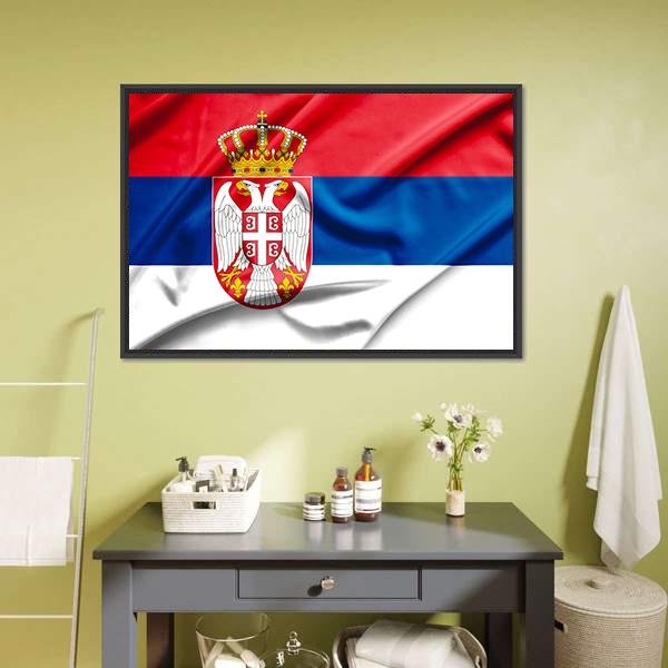 Serbia Flag Canvas Wall Art-1 Piece-Floating Frame-24" x 16"-Tiaracle