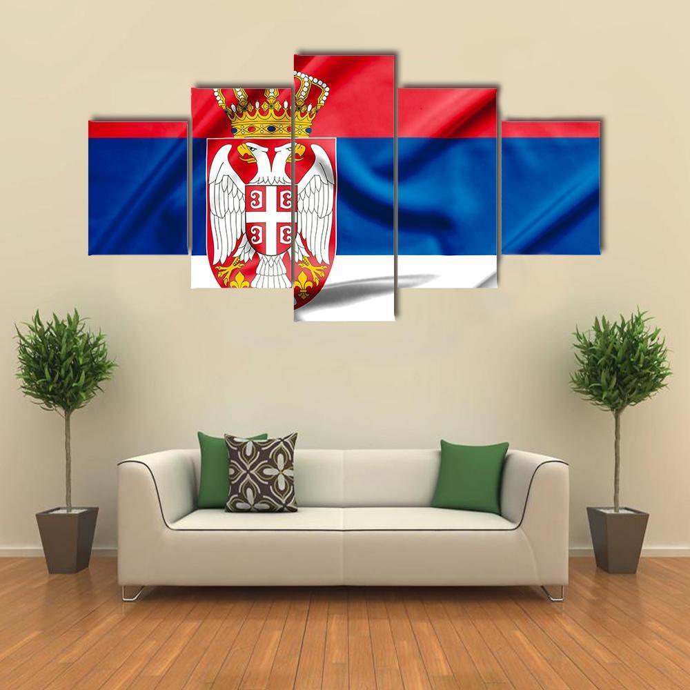 Serbia Flag Canvas Wall Art-5 Star-Gallery Wrap-62" x 32"-Tiaracle