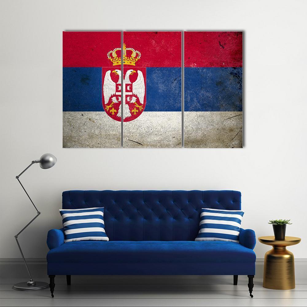 Serbia Flag On Grunge Texture Canvas Wall Art-3 Horizontal-Gallery Wrap-37" x 24"-Tiaracle