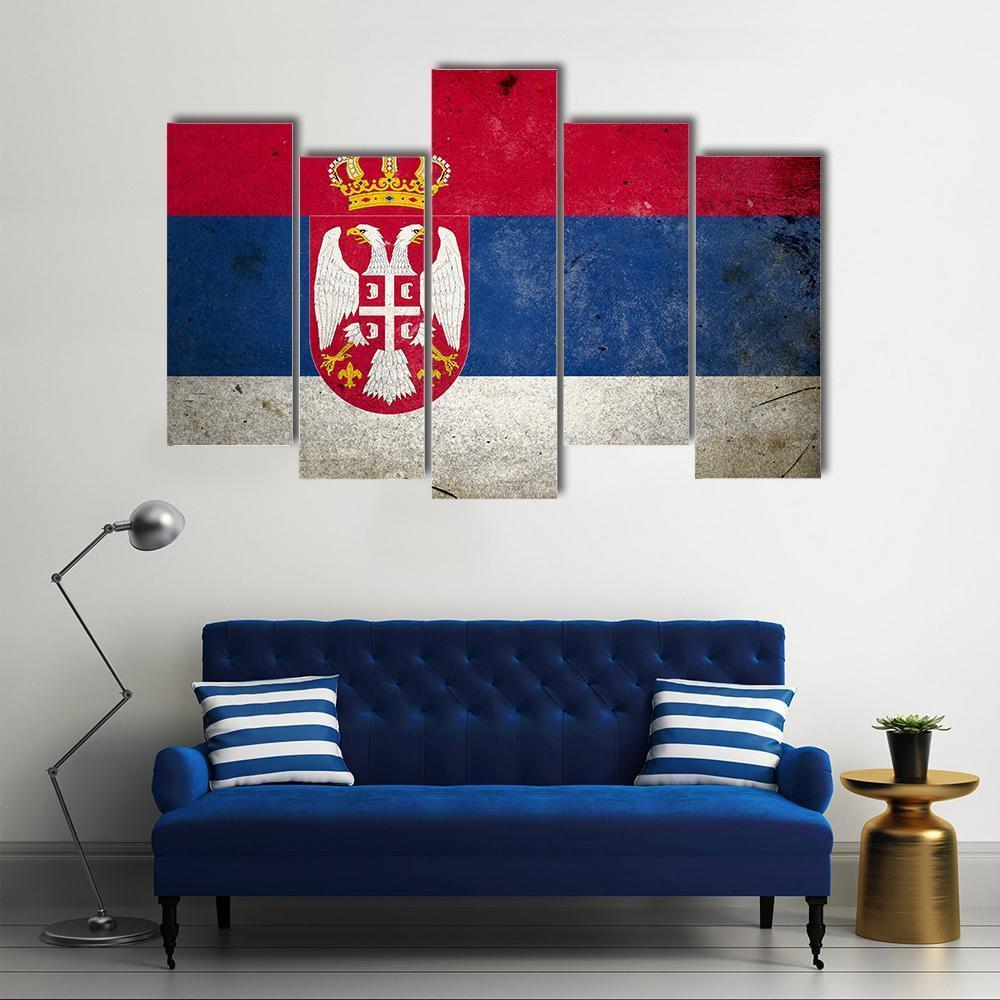 Serbia Flag On Grunge Texture Canvas Wall Art-5 Pop-Gallery Wrap-47" x 32"-Tiaracle