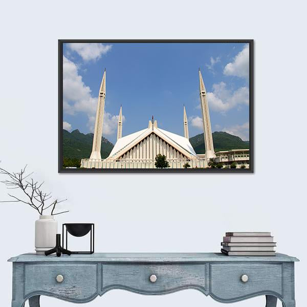 Shah Faisal Mosque In Islamabad Canvas Wall Art-1 Piece-Floating Frame-24" x 16"-Tiaracle