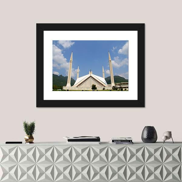 Shah Faisal Mosque In Islamabad Canvas Wall Art-1 Piece-Framed Print-20" x 16"-Tiaracle