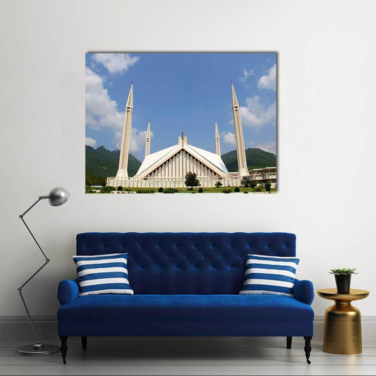 Shah Faisal Mosque In Islamabad Canvas Wall Art-1 Piece-Gallery Wrap-48" x 32"-Tiaracle