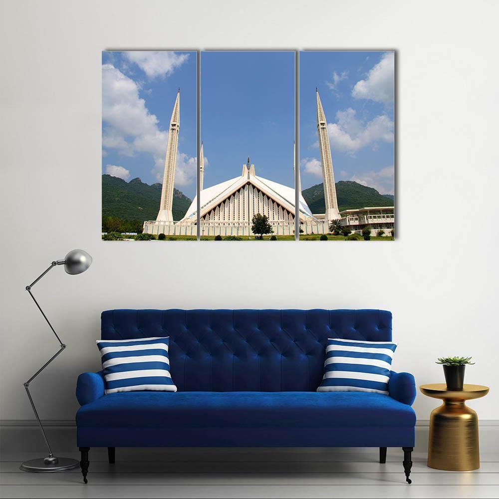 Shah Faisal Mosque In Islamabad Canvas Wall Art-3 Horizontal-Gallery Wrap-37" x 24"-Tiaracle