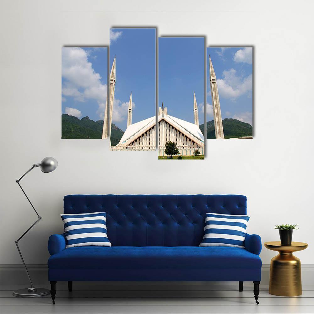 Shah Faisal Mosque In Islamabad Canvas Wall Art-4 Pop-Gallery Wrap-50" x 32"-Tiaracle