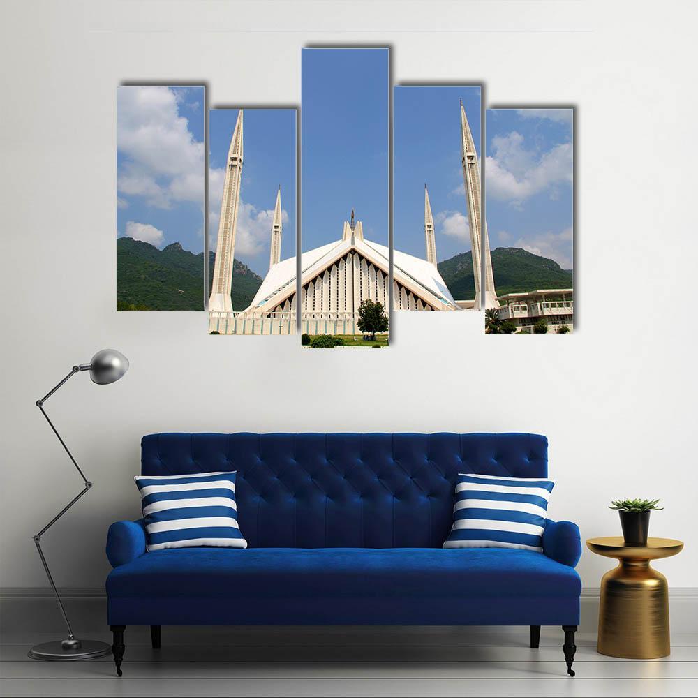 Shah Faisal Mosque In Islamabad Canvas Wall Art-5 Pop-Gallery Wrap-47" x 32"-Tiaracle