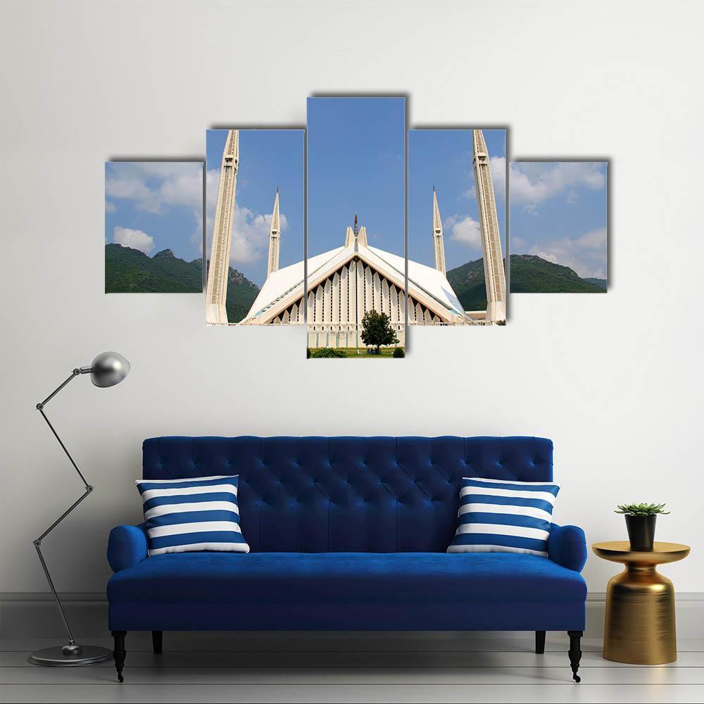 Shah Faisal Mosque In Islamabad Canvas Wall Art-5 Star-Gallery Wrap-62" x 32"-Tiaracle