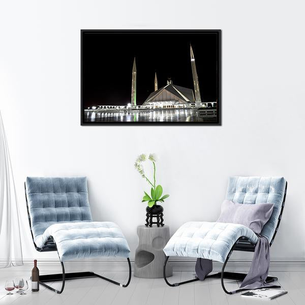 Shah Faisal Mosque Pakistan Canvas Wall Art-1 Piece-Floating Frame-24" x 16"-Tiaracle