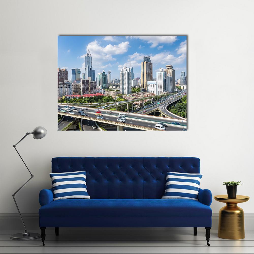 Shanghai Modern City Skyline Canvas Wall Art-1 Piece-Gallery Wrap-48" x 32"-Tiaracle