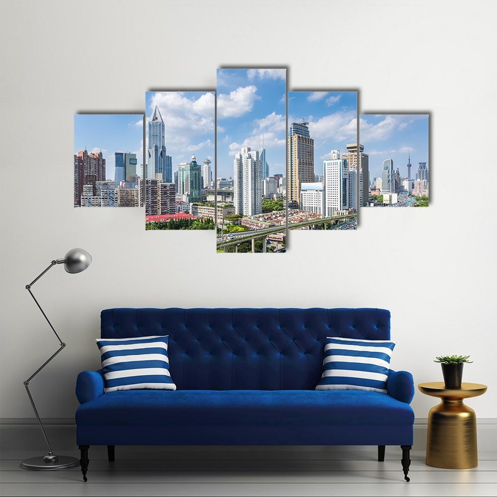 Shanghai Modern City Skyline Canvas Wall Art-5 Star-Gallery Wrap-62" x 32"-Tiaracle