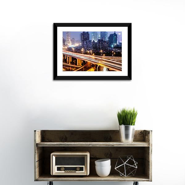 Shanghai Viaduct At Night Canvas Wall Art-3 Horizontal-Gallery Wrap-25" x 16"-Tiaracle