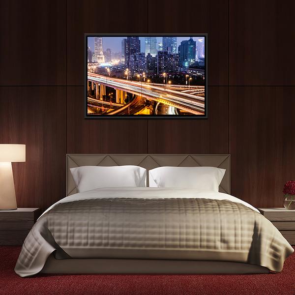 Shanghai Viaduct At Night Canvas Wall Art-3 Horizontal-Gallery Wrap-25" x 16"-Tiaracle